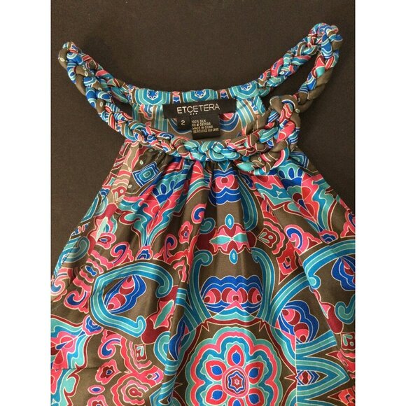 Etcetera Women's Silk Halter Top Size 2 Multicolor Boho Print Braided Neckline - Picture 5 of 6